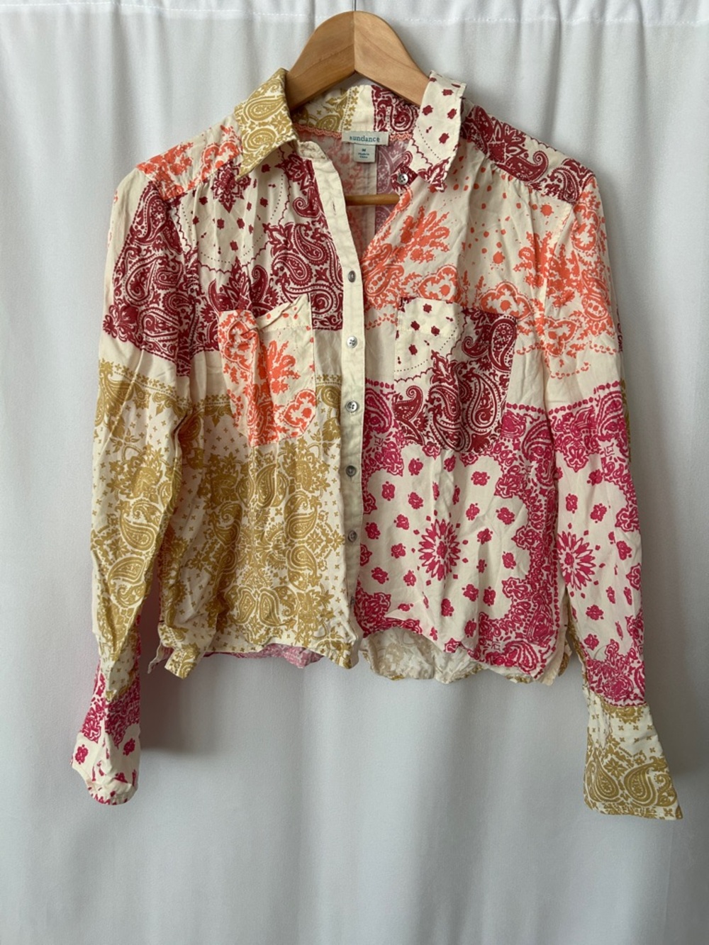Sundance Multicolor Paisley Long Sleeve Button-Up Blouse Shirt Top **Size M** 🌸🌸